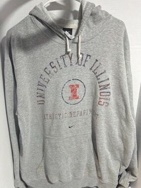 Nike Light Gray University of Illinois Pullover Hoodie with Orange Crest